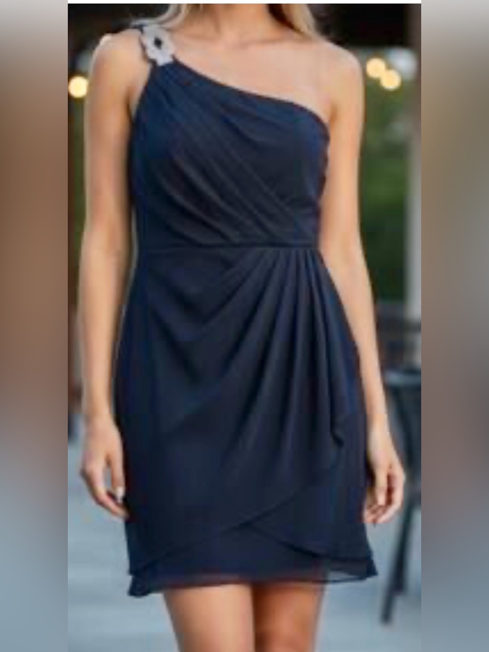 Xscape Navy blue One-Shoulder Cocktail Dress size 10